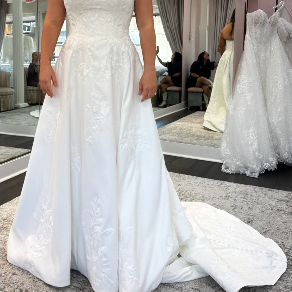 Maggie Sottero White Strapless A-Line Embroidered Wedding Gown